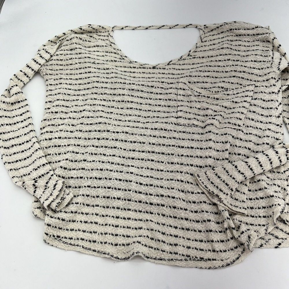 Free People Top Small Oversized Striped Long Sleeve Draped Back Loose Knit Top